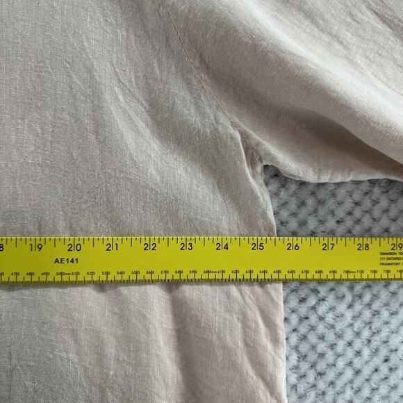 Stella Martini Top 1X Blush Pink Linen Pullover Scoop Neck Lace Shark Bite Hem - Picture 11 of 13